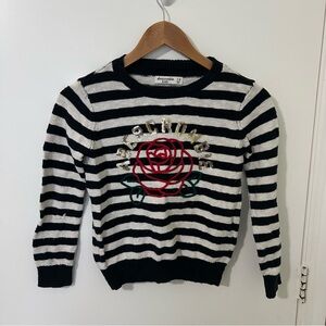 Abercrombie Kids Black and White Striped Sweater with Rose Design Gold Sequins